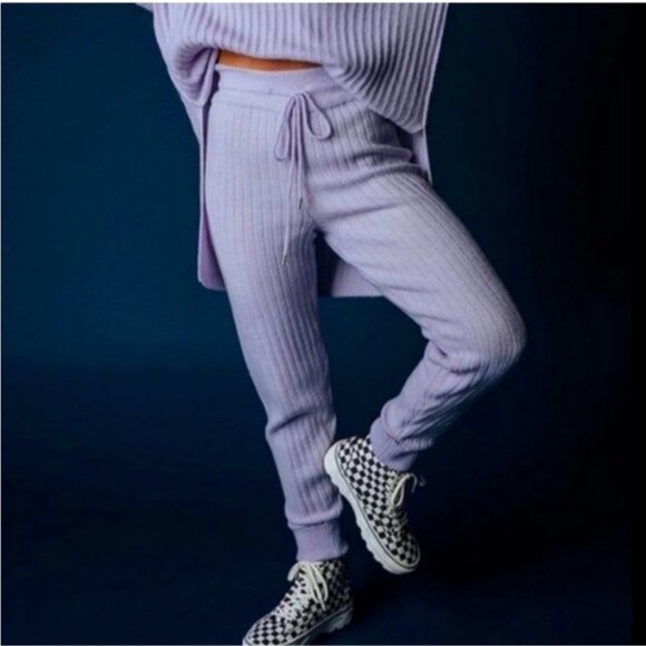 NEW Free People Intimately Around the Clock Lavender Knit High-Rise Joggers Pant - Picture 1 of 12